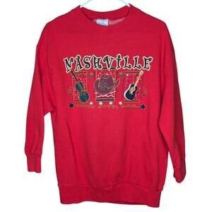 Vintage "Nashville" crew neck red sweatshirt  size medium music cowboy hat